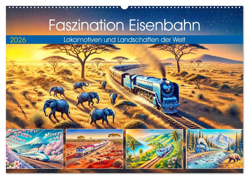 Faszination Eisenbahn - Lokomotiven und Landschaften der Welt (Wandkalender 2026 DIN A2 quer) CALVENDO Monatskalender