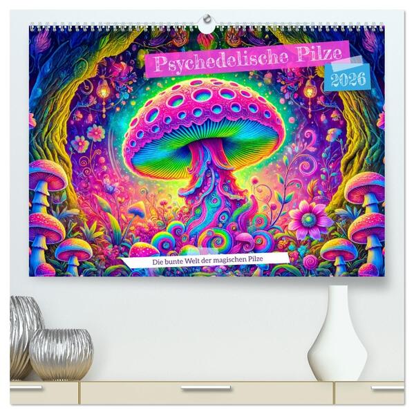 Psychedelische Pilze - Die bunte Welt der magischen Pilze (hochwertiger Premium Wandkalender 2026 DIN A2 quer) Kunstdruck in Hochglanz