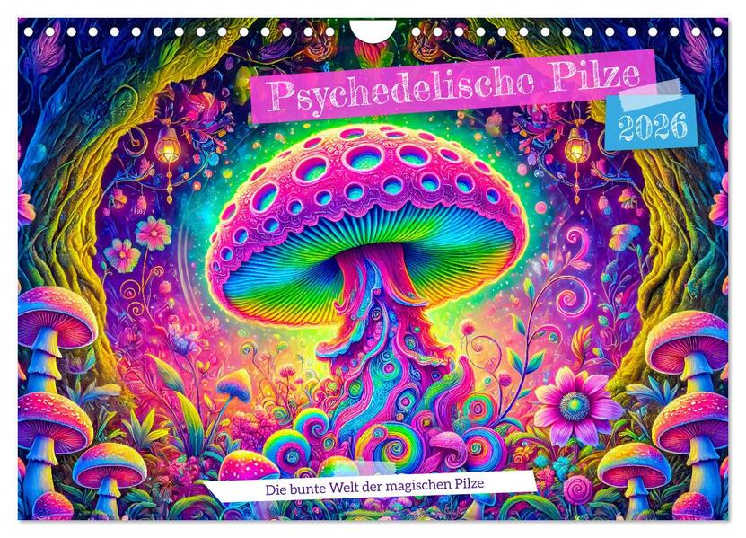 Psychedelische Pilze - Die bunte Welt der magischen Pilze (Wandkalender 2026 DIN A4 quer) CALVENDO Monatskalender