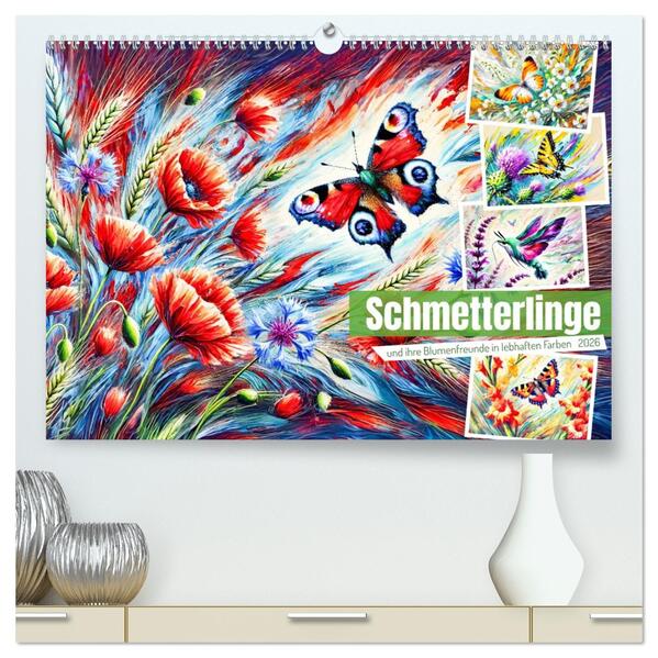 Schmetterlinge und ihre Blumenfreunde in lebhaften Farben (hochwertiger Premium Wandkalender 2026 DIN A2 quer) Kunstdruck in Hochglanz
