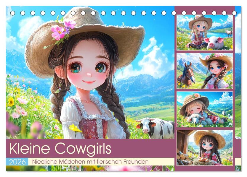 Kleine Cowgirls. Niedliche Mädchen mit tierischen Freunden (Tischkalender 2026 DIN A5 quer) CALVENDO Monatskalender