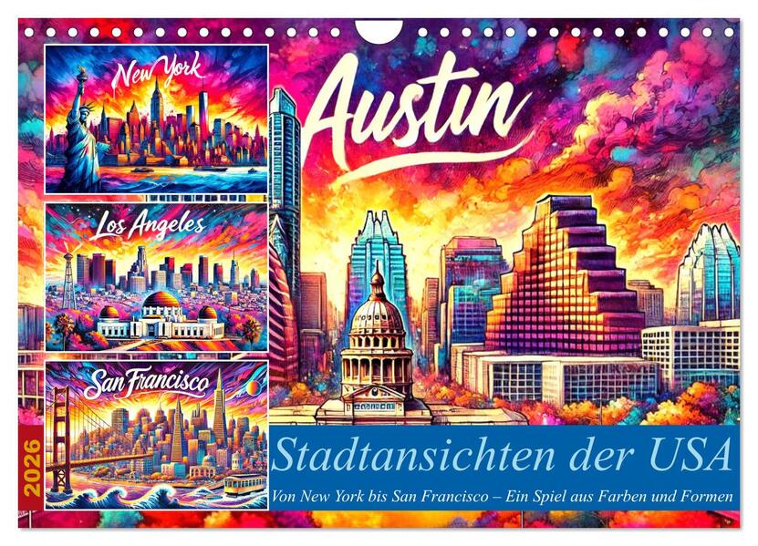 Stadtansichten der USA in Tusche (Wandkalender 2026 DIN A4 quer) CALVENDO Monatskalender