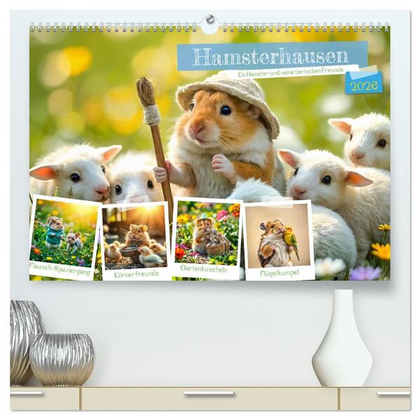 Hamsterhausen - Ein Hamster und seine tierischen Freunde (hochwertiger Premium Wandkalender 2026 DIN A2 quer) Kunstdruck in Hochglanz