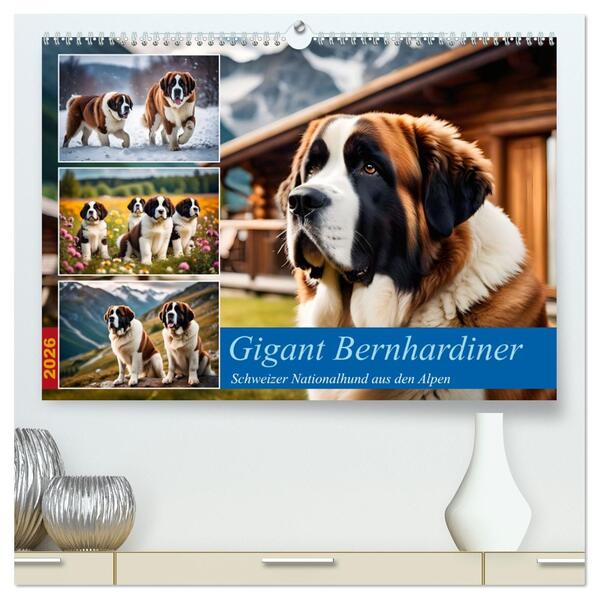 Gigant Bernhardiner (hochwertiger Premium Wandkalender 2026 DIN A2 quer) Kunstdruck in Hochglanz