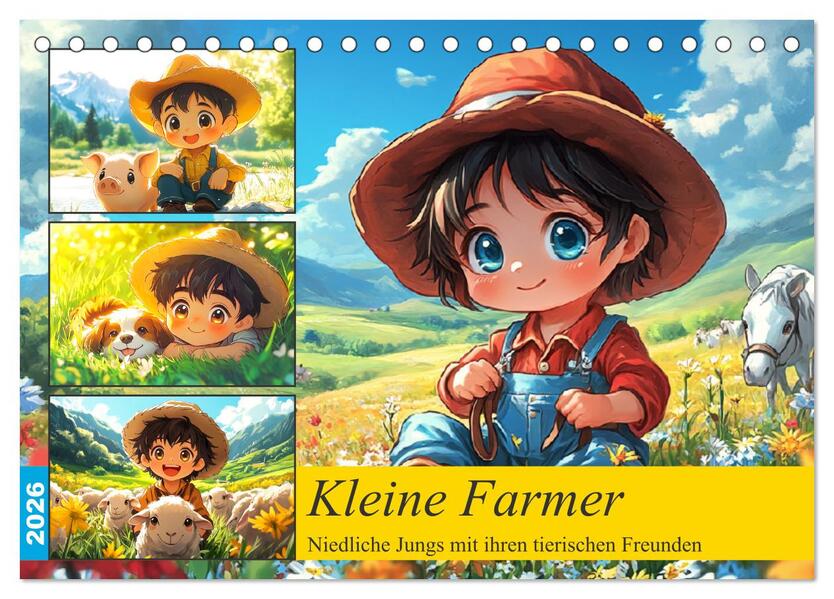 Kleine Farmer. Niedliche Jungs mit ihren tierischen Freunden (Tischkalender 2026 DIN A5 quer) CALVENDO Monatskalender