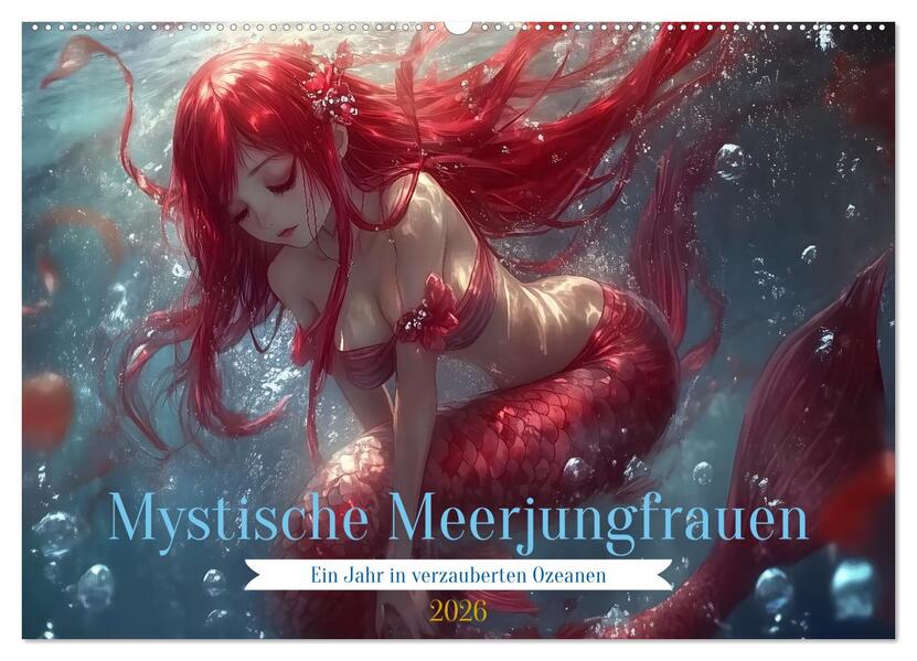 Mystische Meerjungfrauen: Ein Jahr in verzauberten Ozeanen (Wandkalender 2026 DIN A2 quer) CALVENDO Monatskalender