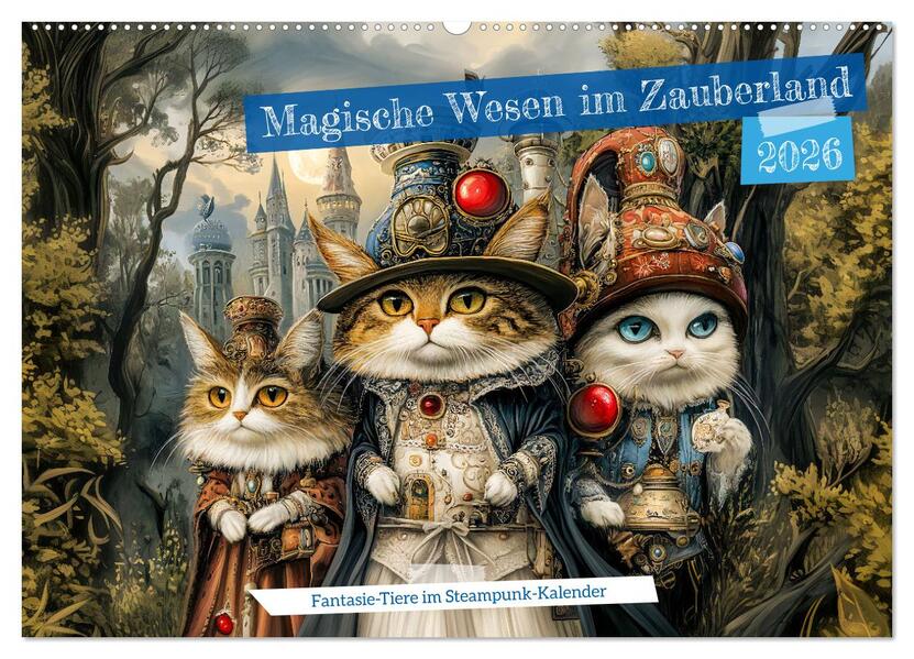 Magische Wesen im Zauberland - Fantasie-Tiere im Steampunk-Kalender (Wandkalender 2026 DIN A2 quer) CALVENDO Monatskalender