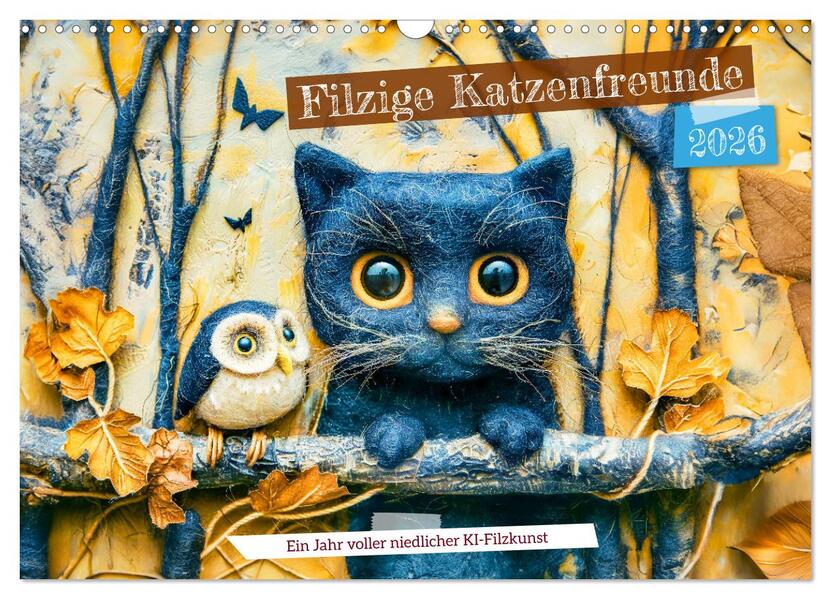 Filzige Katzenfreunde - Ein Jahr voller niedlicher KI-Filzkunst (Wandkalender 2026 DIN A3 quer) CALVENDO Monatskalender