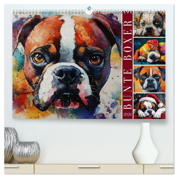 Bunte Boxer (hochwertiger Premium Wandkalender 2026 DIN A2 quer) Kunstdruck in Hochglanz