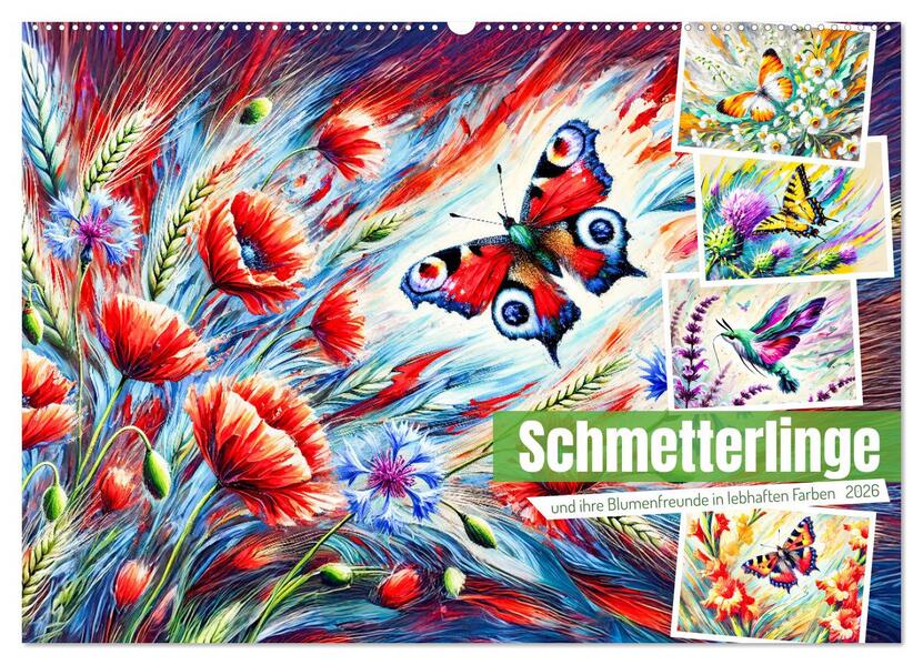 Schmetterlinge und ihre Blumenfreunde in lebhaften Farben (Wandkalender 2026 DIN A2 quer) CALVENDO Monatskalender
