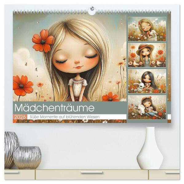 Mädchenträume. Süße Momente auf blühenden Wiesen (hochwertiger Premium Wandkalender 2026 DIN A2 quer) Kunstdruck in Hochglanz
