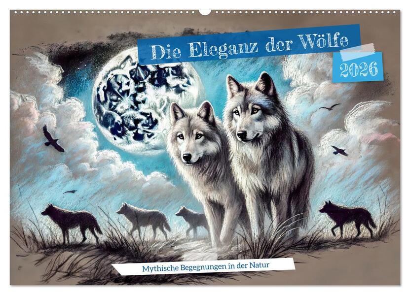 Die Eleganz der Wölfe - Mythische Begegnungen in der Natur (Wandkalender 2026 DIN A2 quer) CALVENDO Monatskalender