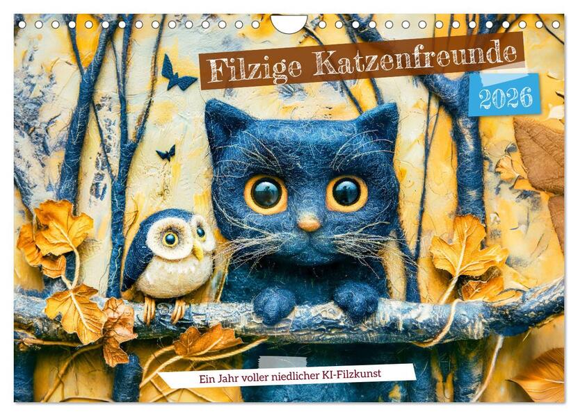 Filzige Katzenfreunde - Ein Jahr voller niedlicher KI-Filzkunst (Wandkalender 2026 DIN A4 quer) CALVENDO Monatskalender