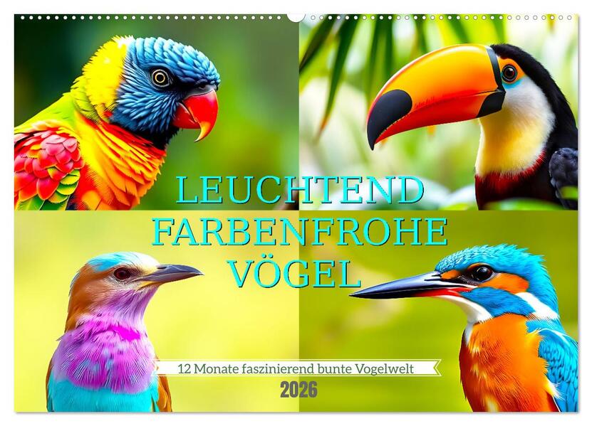 Leuchtend farbenfrohe Vögel (Wandkalender 2026 DIN A2 quer) CALVENDO Monatskalender