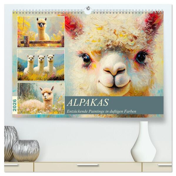 Alpakas. Entzückende Paintings in duftigen Farben (hochwertiger Premium Wandkalender 2026 DIN A2 quer) Kunstdruck in Hochglanz