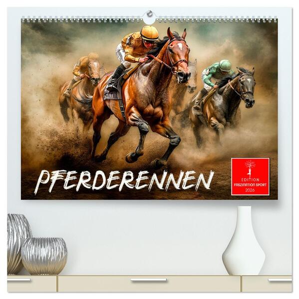Pferderennen (hochwertiger Premium Wandkalender 2026 DIN A2 quer) Kunstdruck in Hochglanz