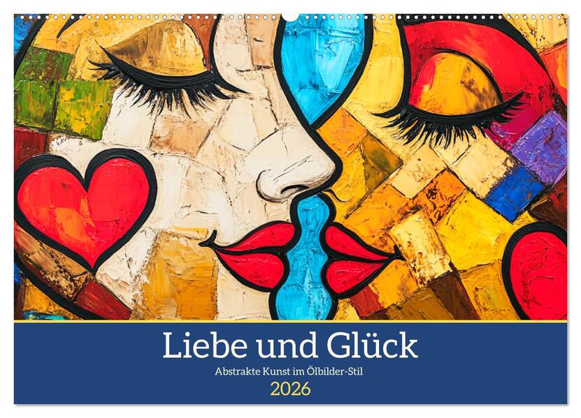 Liebe und Glück. Abstrakte Kunst im Ölbilder-Stil (Wandkalender 2026 DIN A2 quer) CALVENDO Monatskalender