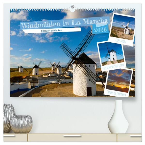 Windmühlen in La Mancha (hochwertiger Premium Wandkalender 2026 DIN A2 quer) Kunstdruck in Hochglanz