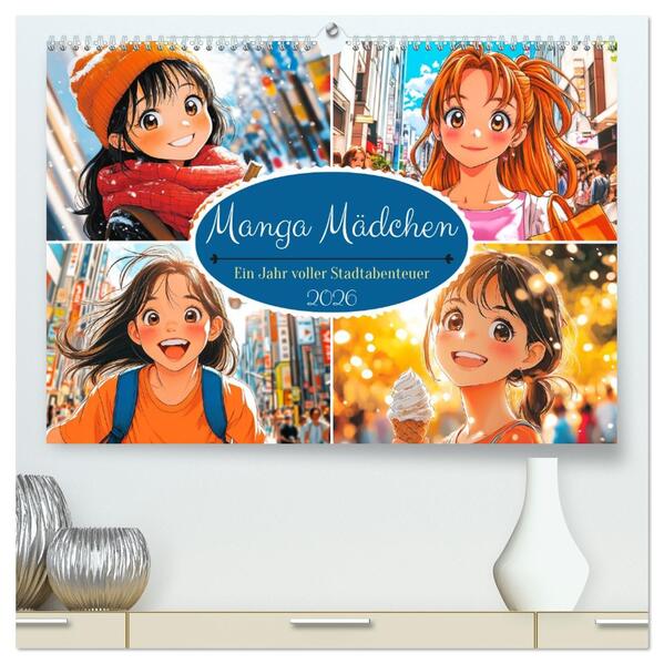 Manga Mädchen. Ein Jahr voller Stadtabenteuer (hochwertiger Premium Wandkalender 2026 DIN A2 quer) Kunstdruck in Hochglanz