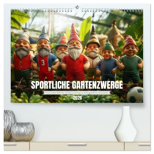 Sportliche Gartenzwerge (hochwertiger Premium Wandkalender 2026 DIN A2 quer) Kunstdruck in Hochglanz