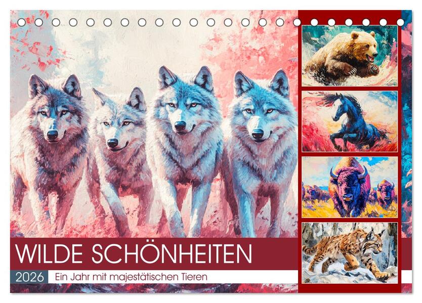 Wilde Schönheiten. Ein Jahr mit majestätischen Tieren (Tischkalender 2026 DIN A5 quer) CALVENDO Monatskalender