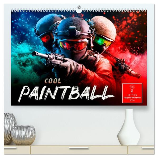Paintball cool (hochwertiger Premium Wandkalender 2026 DIN A2 quer) Kunstdruck in Hochglanz