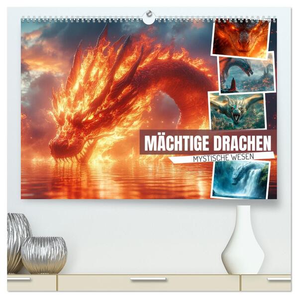 MÄCHTIGE DRACHEN Mystische Wesen (hochwertiger Premium Wandkalender 2026 DIN A2 quer) Kunstdruck in Hochglanz