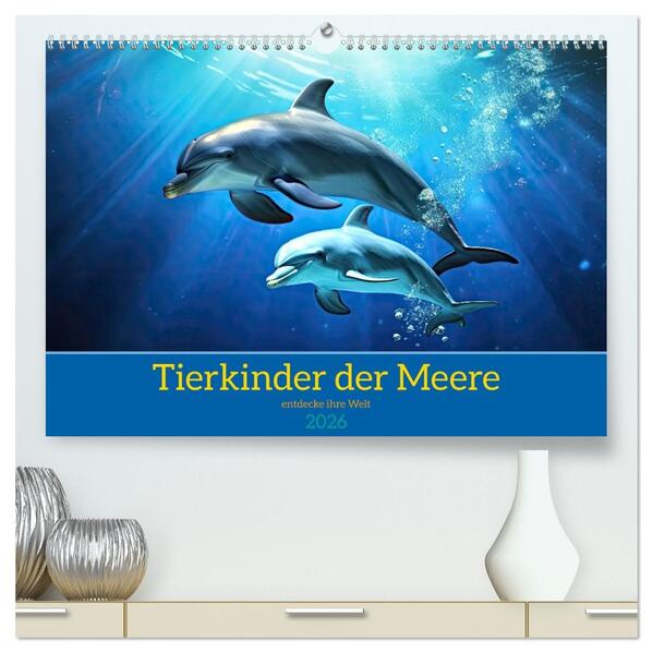 Tierkinder der Meere - entdecke ihre Welt (hochwertiger Premium Wandkalender 2026 DIN A2 quer) Kunstdruck in Hochglanz