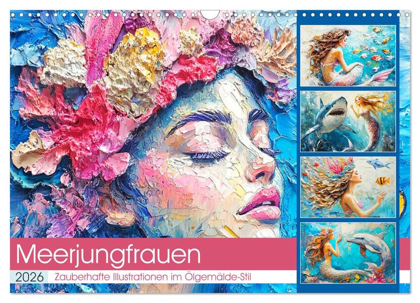 Meerjungfrauen. Zauberhafte Illustrationen im Ölgemälde-Stil (Wandkalender 2026 DIN A3 quer) CALVENDO Monatskalender