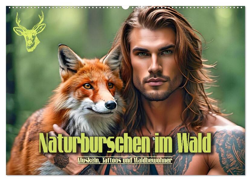 Naturburschen im Wald - Muskeln Tattoos und Waldbewohner (Wandkalender 2026 DIN A2 quer) CALVENDO Monatskalender