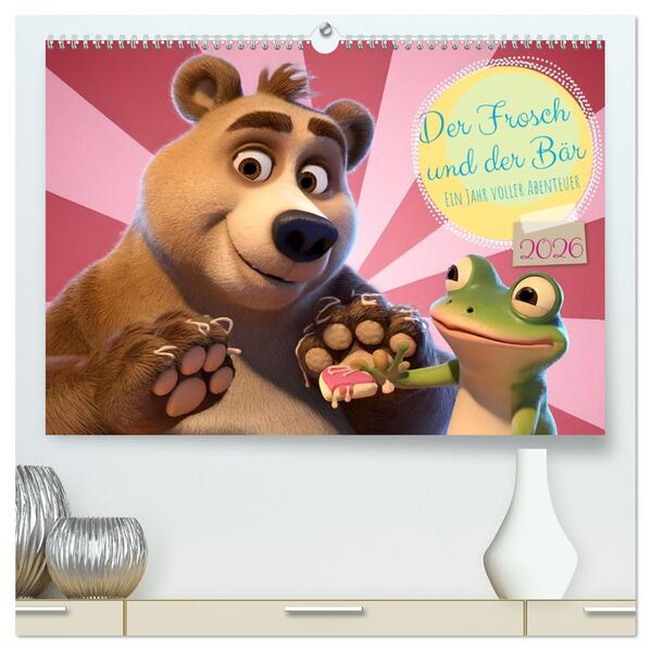 Der Frosch und der Bär - Ein Jahr voller Abenteuer (hochwertiger Premium Wandkalender 2026 DIN A2 quer) Kunstdruck in Hochglanz