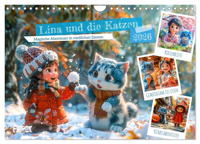 Lina und die Katzen - Magische Abenteuer in niedlichen Szenen (Wandkalender 2026 DIN A4 quer) CALVENDO Monatskalender