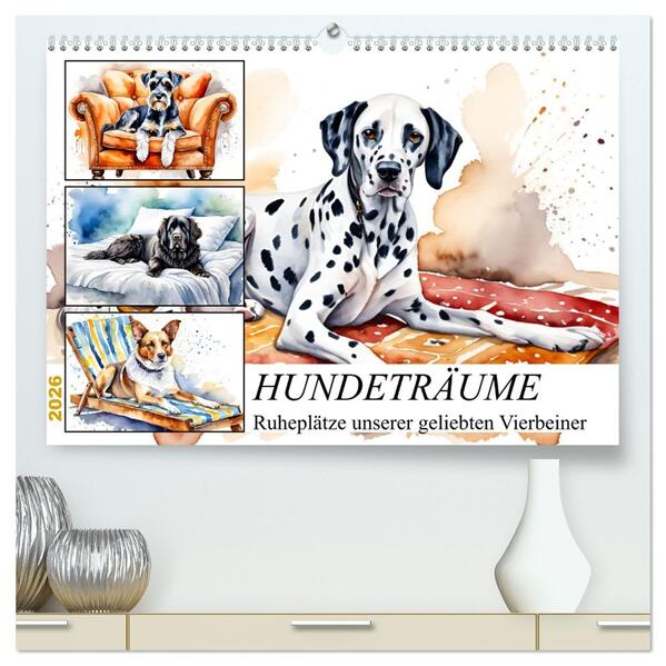 Hundeträume (hochwertiger Premium Wandkalender 2026 DIN A2 quer) Kunstdruck in Hochglanz