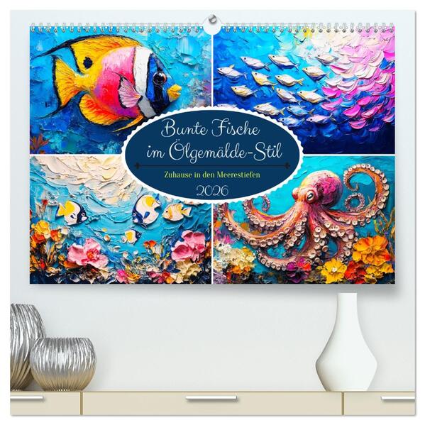 Bunte Fische im Ölgemälde-Stil. Zuhause in den Meerestiefen (hochwertiger Premium Wandkalender 2026 DIN A2 quer) Kunstdruck in Hochglanz