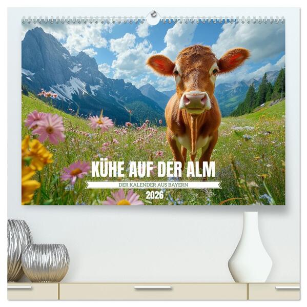 KÜHE AUF DER ALM - Der Kalender aus Bayern (hochwertiger Premium Wandkalender 2026 DIN A2 quer) Kunstdruck in Hochglanz
