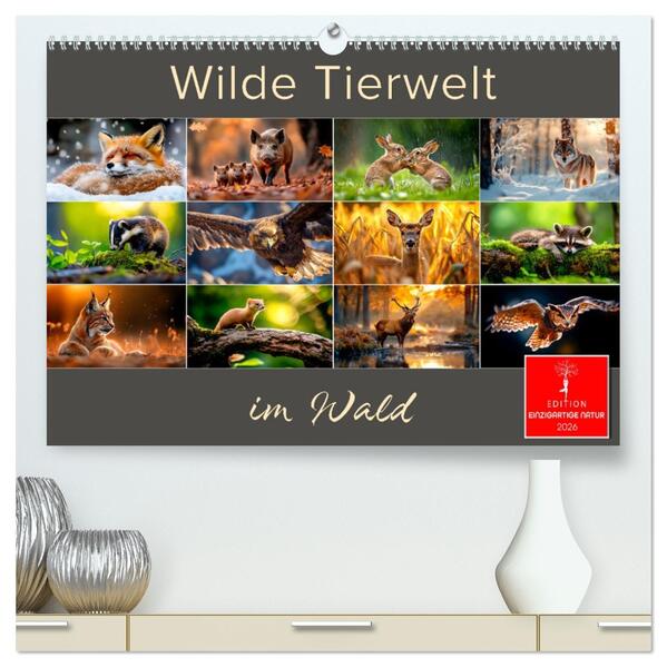Wilde Tierwelt im Wald (hochwertiger Premium Wandkalender 2026 DIN A2 quer) Kunstdruck in Hochglanz