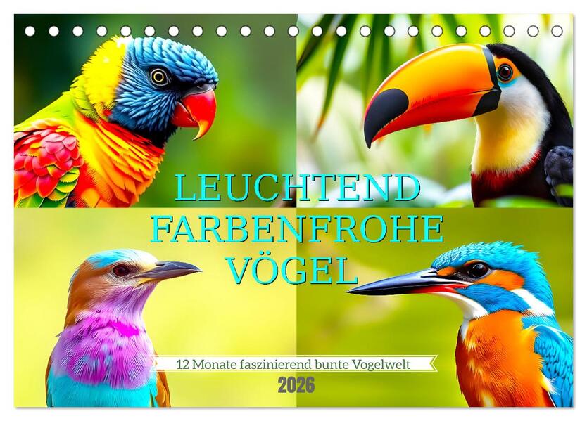 Leuchtend farbenfrohe Vögel (Tischkalender 2026 DIN A5 quer) CALVENDO Monatskalender
