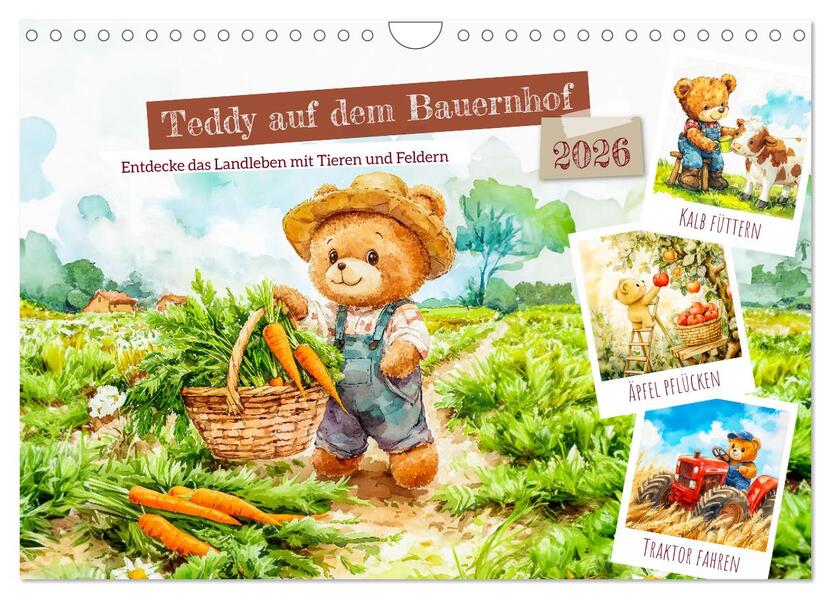 Teddy auf dem Bauernhof - Entdecke das Landleben mit Tieren und Feldern (Wandkalender 2026 DIN A4 quer) CALVENDO Monatskalender