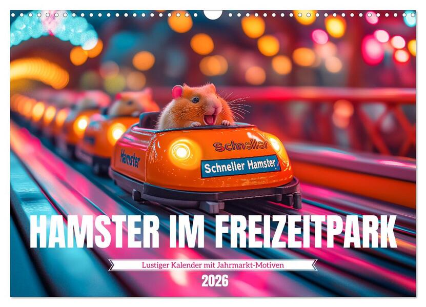 Hamster im Freizeitpark - Lustiger Kalender mit Jahrmarkt-Motiven (Wandkalender 2026 DIN A3 quer) CALVENDO Monatskalender
