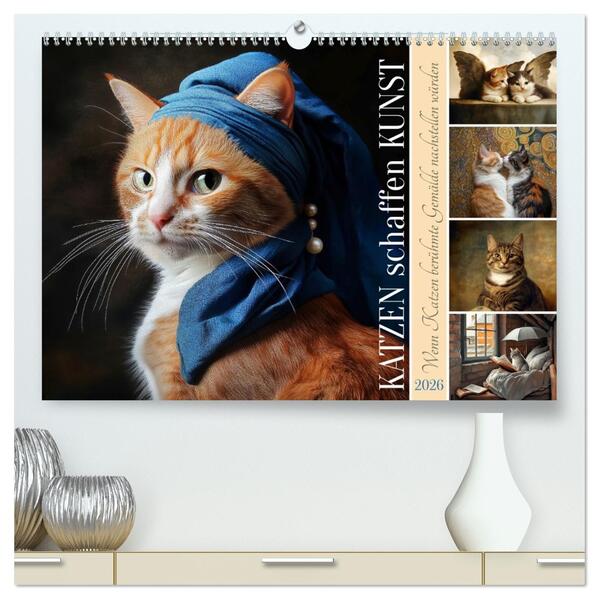 Katzen schaffen Kunst (hochwertiger Premium Wandkalender 2026 DIN A2 quer) Kunstdruck in Hochglanz