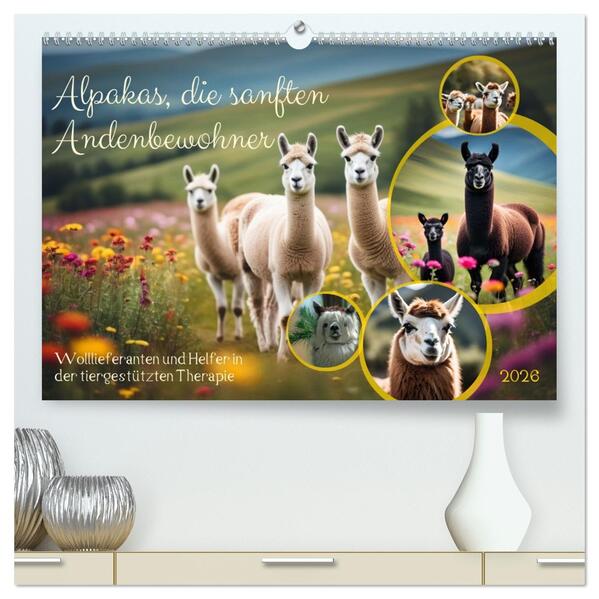 Alpakas die sanften Andenbewohner (hochwertiger Premium Wandkalender 2026 DIN A2 quer) Kunstdruck in Hochglanz