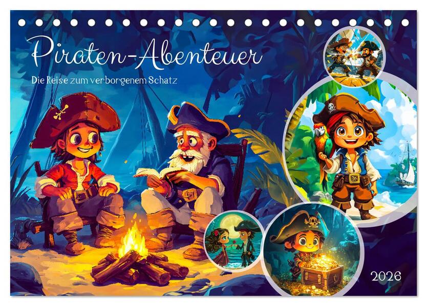 Piraten-Abenteuer - Die Reise zum verborgenen Schatz (Tischkalender 2026 DIN A5 quer) CALVENDO Monatskalender