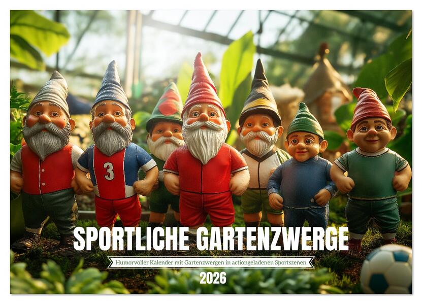 Sportliche Gartenzwerge (Wandkalender 2026 DIN A3 quer) CALVENDO Monatskalender