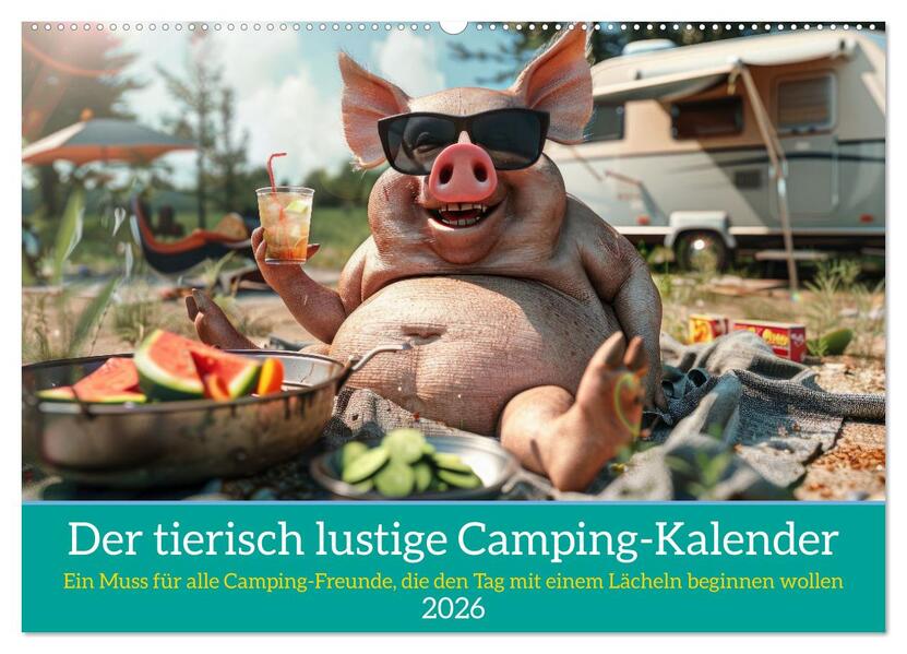 Der tierisch lustige Camping-Kalender (Wandkalender 2026 DIN A2 quer) CALVENDO Monatskalender