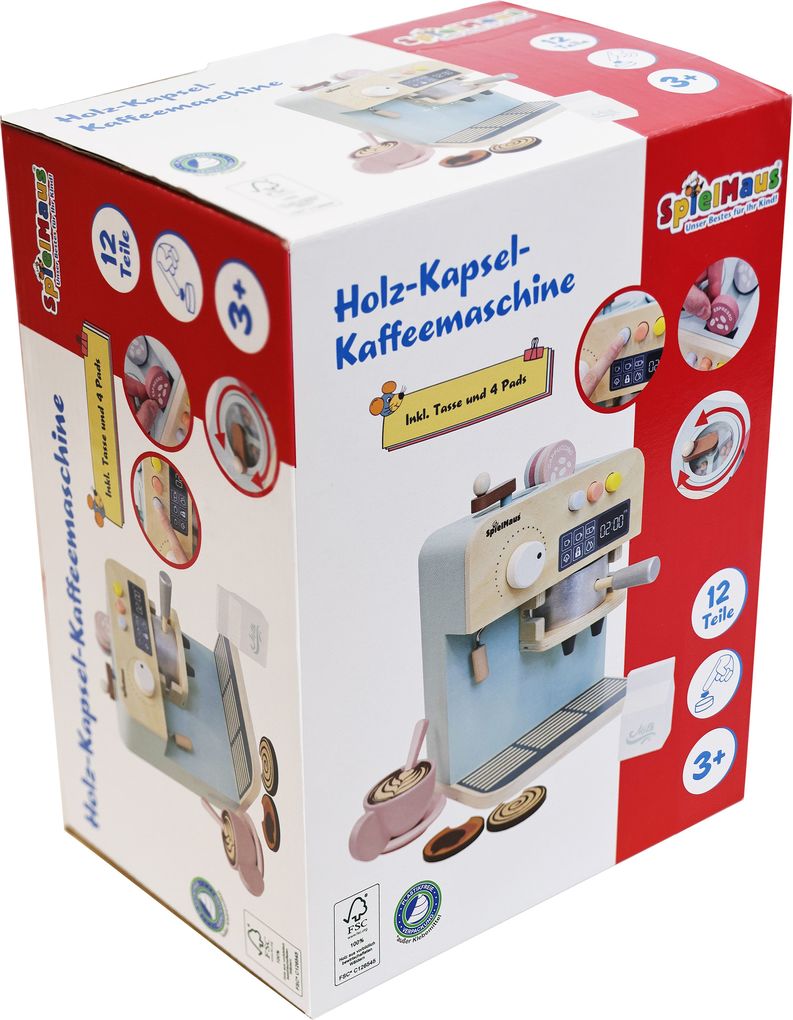 SpielMaus Küce Holz Kapsel-Kaffeemaschine mit Zubehör