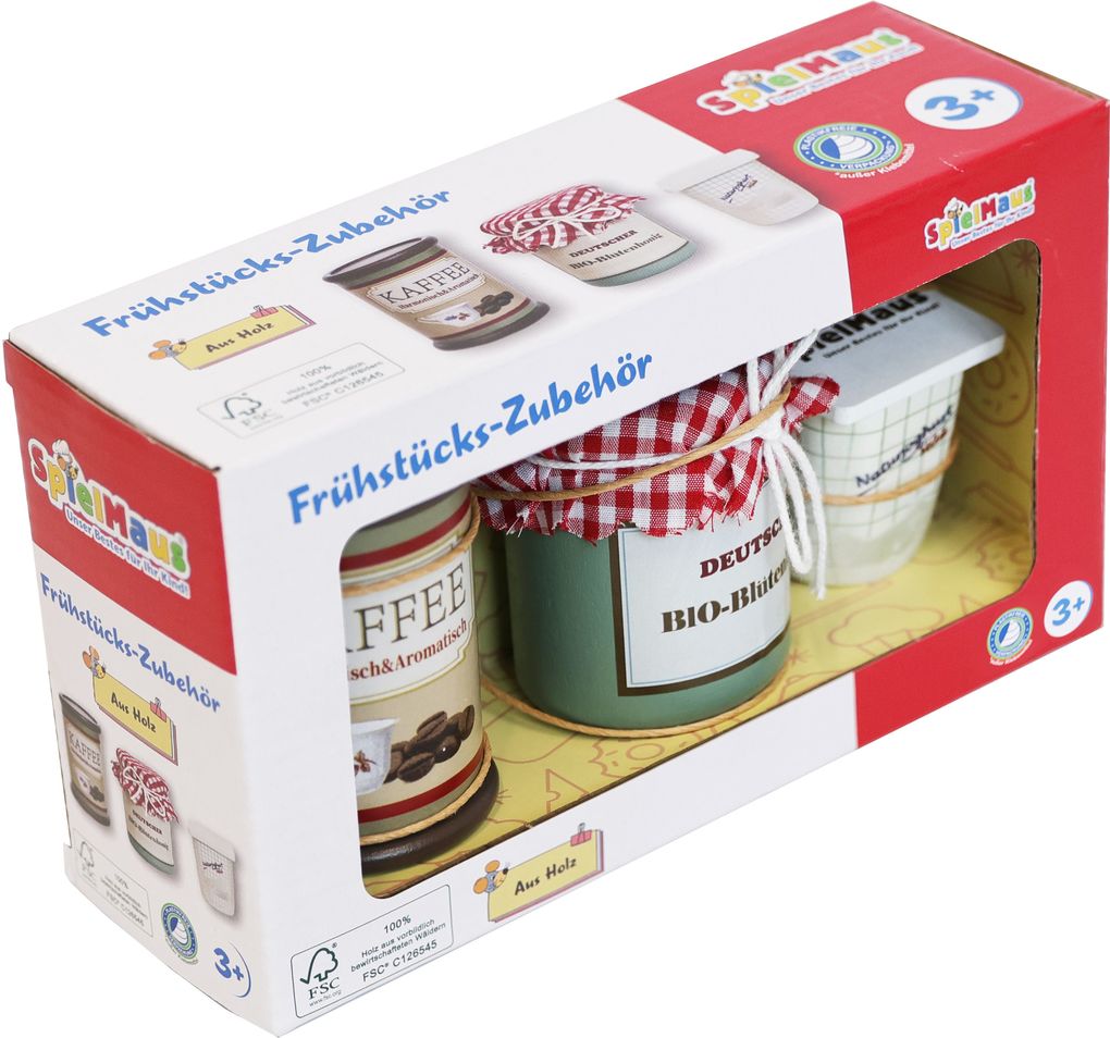 SpielMaus Küche Frühstück Zubehör aus Holz 3 Stück
