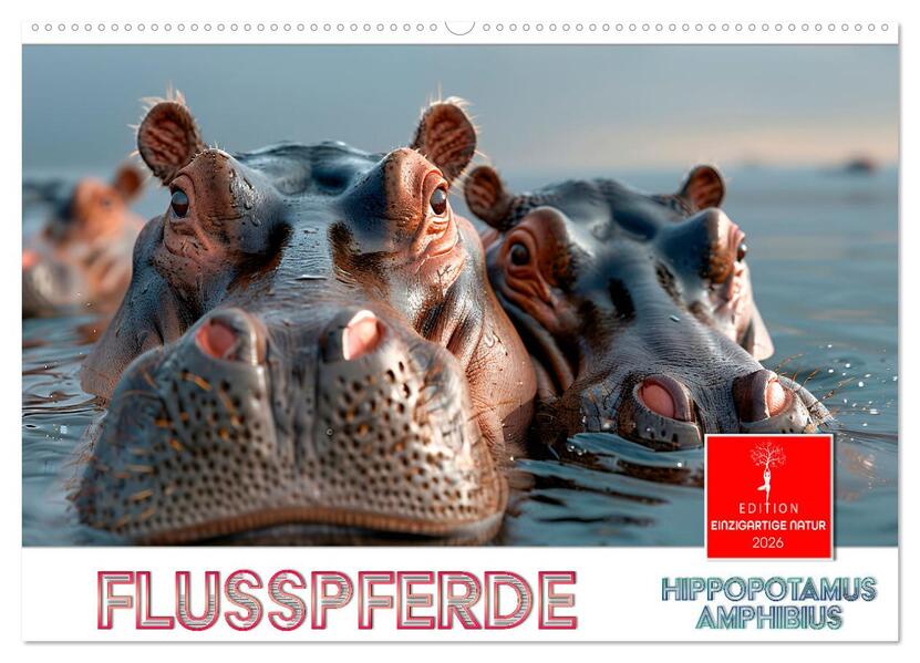 Flusspferde - Hippopotamus amphibius (Wandkalender 2026 DIN A2 quer) CALVENDO Monatskalender