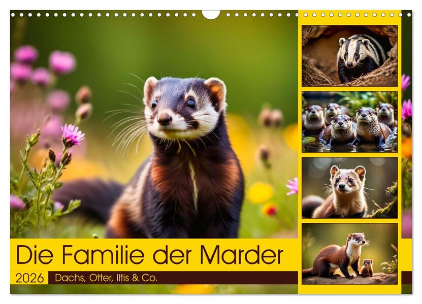 Die Familie der Marder (Wandkalender 2026 DIN A3 quer) CALVENDO Monatskalender