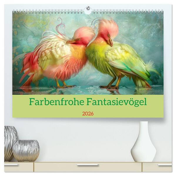 Farbenfrohe Fantasievögel (hochwertiger Premium Wandkalender 2026 DIN A2 quer) Kunstdruck in Hochglanz