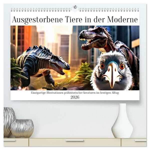 Ausgestorbene Tiere in der Moderne (hochwertiger Premium Wandkalender 2026 DIN A2 quer) Kunstdruck in Hochglanz